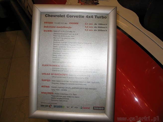 Chevrolet Corvette 4x4Turbo moc 1900KM. Turbo jest tam jak motopompa. 2.1 sekundy ...